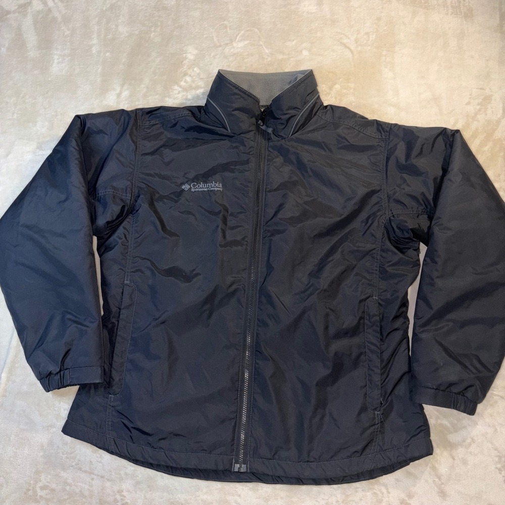 Columbia Sportswear Mens Black Fleece Lined Full Zip Nylon Jacket Outdoor Coat